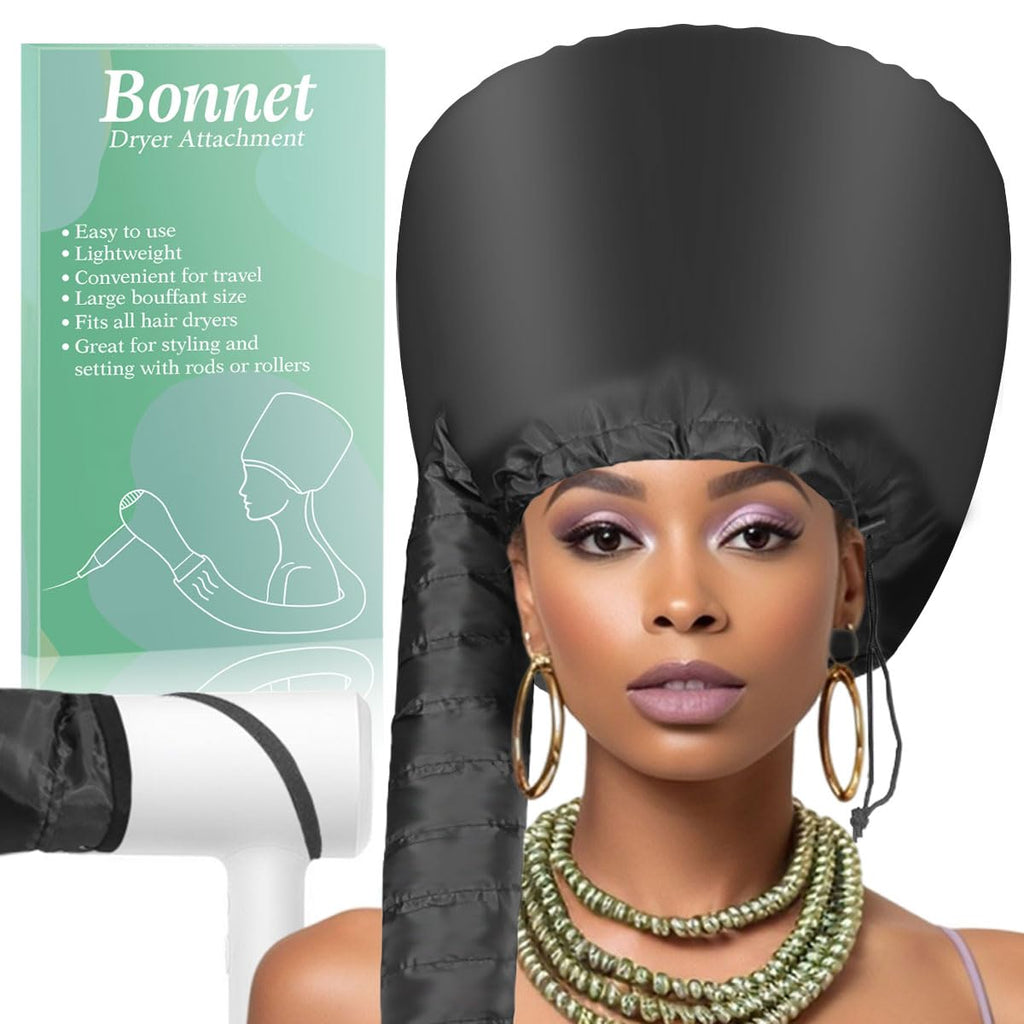 Hooded Hair Dryer Bonnet - Fast-Drying Bonnet Hair Dryer for Natural Hair, Deep Conditioning, Styling, & Curl Enhancing - Adjustable Fit, Heat Distribution, Portable & Lightweight for Travel（Black）