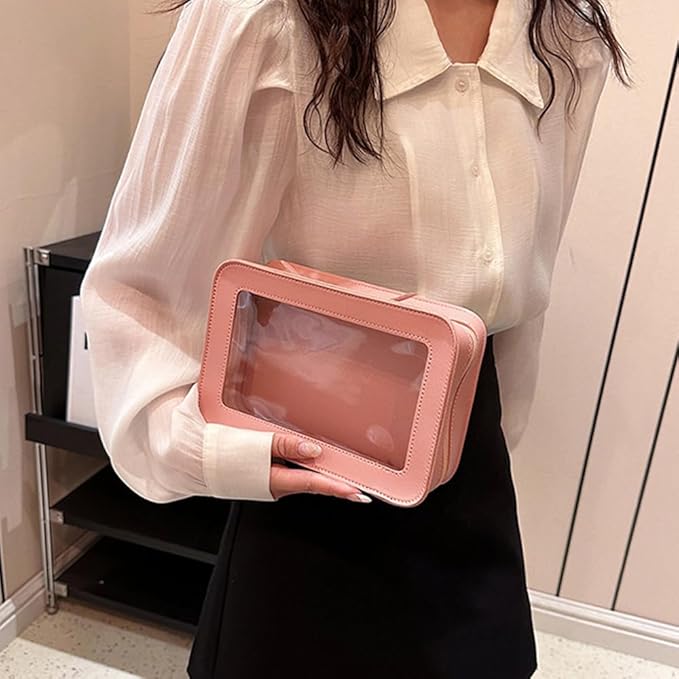 Clear Makeup Bag Organizer, TSA Approved Portable Travel Toiletry Bag Clear Cosmetic Bag Case Small Make Up Bag Mini Makeup Pouch for Purse Transparent Car Essentials for Women Men