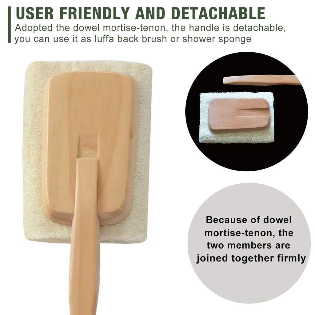 2 Pack Natural Exfoliating Loofah Luffa Loofa Bath Brush On a Stick, Shower Sponge Back Scrubber with Long Wooden Handle for Men & Women, Deep Clean and Invigorate Your Skin Back Brush