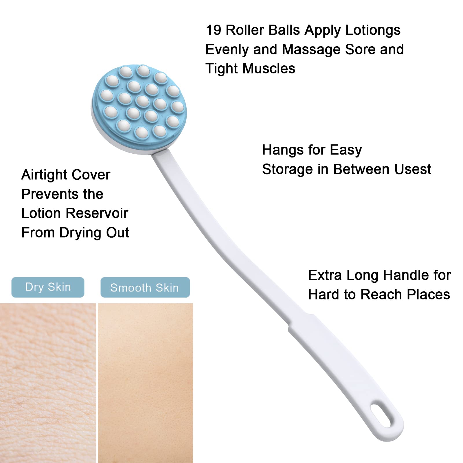 Yiesoum Back Lotion Applicator and Massager by Body Long Handheld self-Handhled Easy Reach for Sunscreen, Cream, Shower Gel on Back, Legs and Feet, Long Shower Bath Brush, Easily Roll-a Dispenser