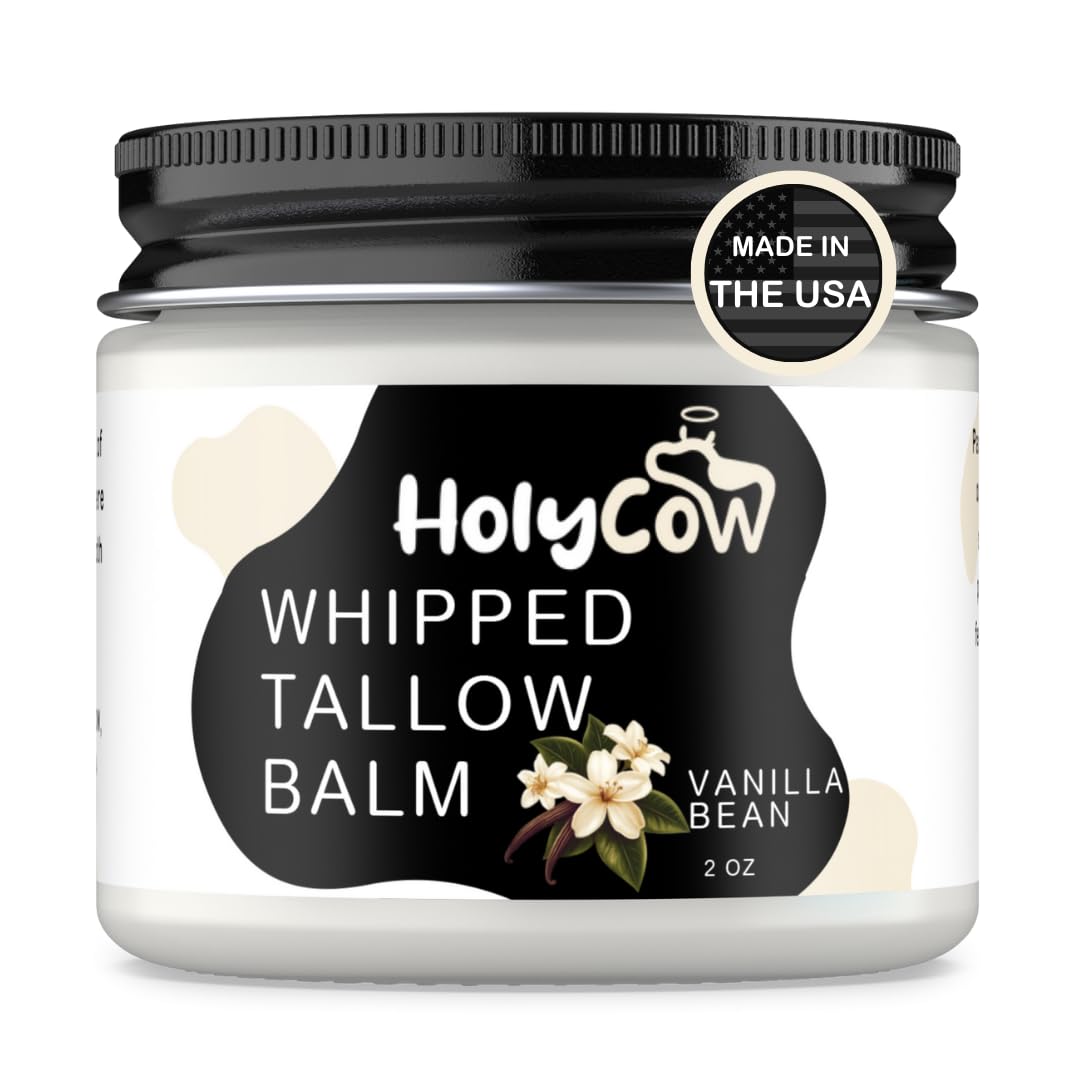 HolyCow Grass Fed Beef Tallow For Skin with Jojoba Oil, 2 Ounce - Vanilla