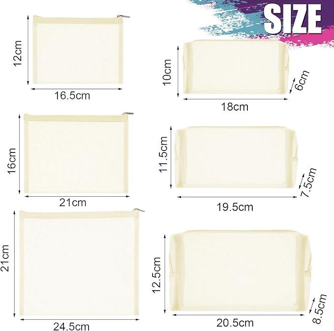 Boao 6 Pieces Mesh Makeup Bags Mesh Cosmetic Bag Portable Travel Organizing Zipper Pouch Toiletries Makeup Pouches for Home Office Travel Accessories(Beige)