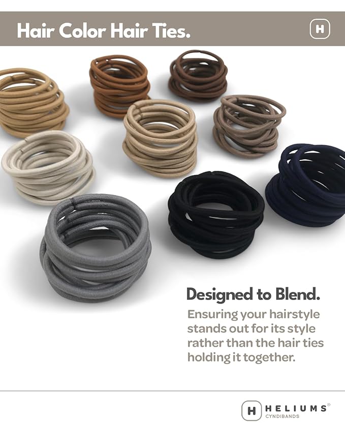 Cyndibands Elastic Hair Ties – Black - No Damage 4mm Ponytail Holders for Women & Kids, 24-Pack Hair Elastics in Neutral Colors