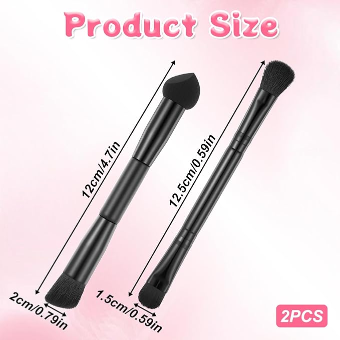 2 Pcs Dual Ended Hairline Brushes, Hairline Concealer Brush Set with Sponge Tip and Soft Bristles for Covering Hair Root Travel Makeup Brush Set for Concealer, Contour, Root Touch Up