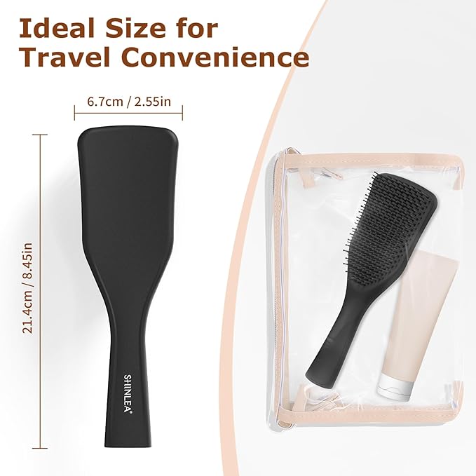 SHINLEA Detangler Hair Brush for Wet & Dry Hair, No Tangle Wave-shaped Soft Bristle Hairbrush for Reduces Breakage, Lightweight Travel Brush Detangling All Hair Types, Black
