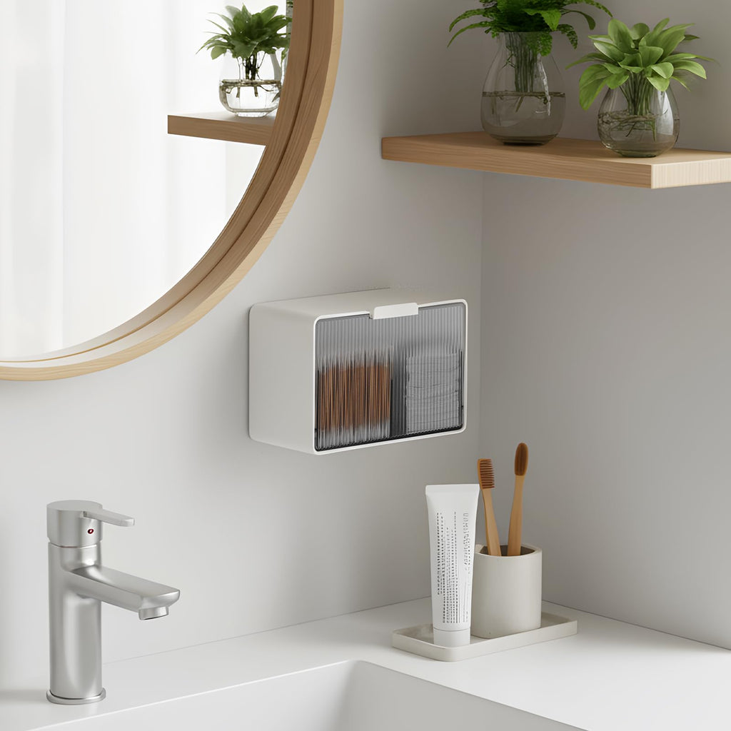 Wall Mount Qtip Holder No Drilling, Cotton Swabs Holder for Bathroom