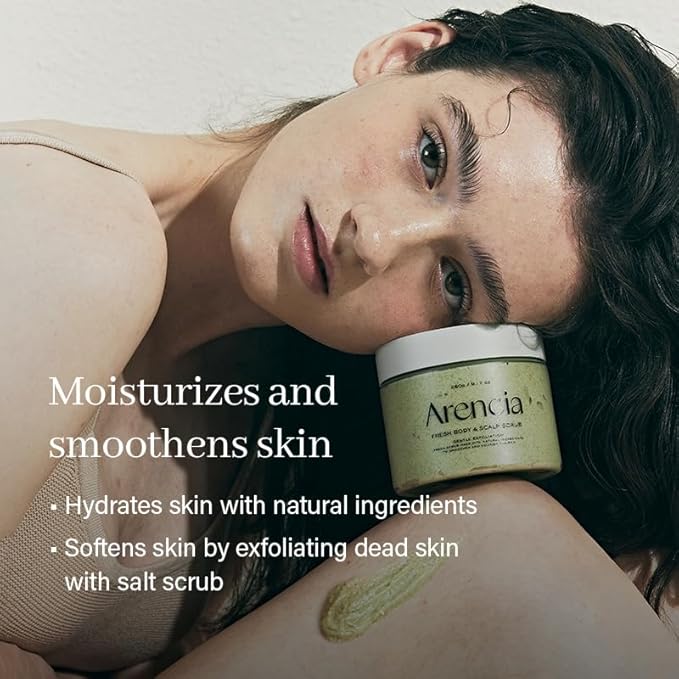 Arencia Fresh Cloud Sea Salt Body & Scalp Scrub (Green) - Gentle Exfoliation for Softer, Refreshed Skin and Scalp, Korean Skin Care