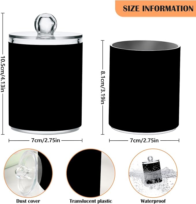 Black Qtip Holder Organizer Dispenser Cotton Swabs Cans Plastic Jars with Lid Set 2 Pack Bathroom Storage Canister for Cotton Ball Floss Cotton Pads