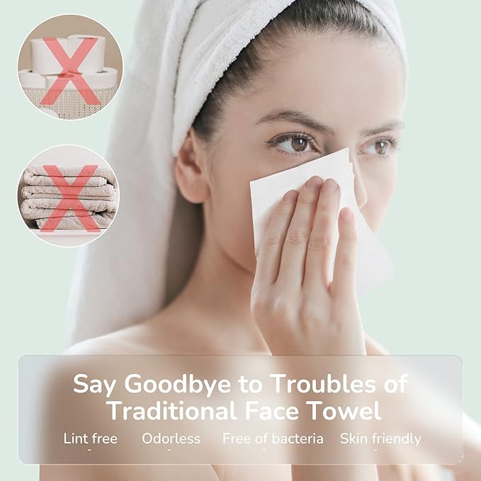 Disposable Face Towel 100 Count, 7.9"X7.9"Clean Face Towelettes for Washing Face, 100% Cotton Soft Dry Wipe, Biodegradable Face Towels & Facial Tissuel Travel Size for Cleaning,Makeup Removal