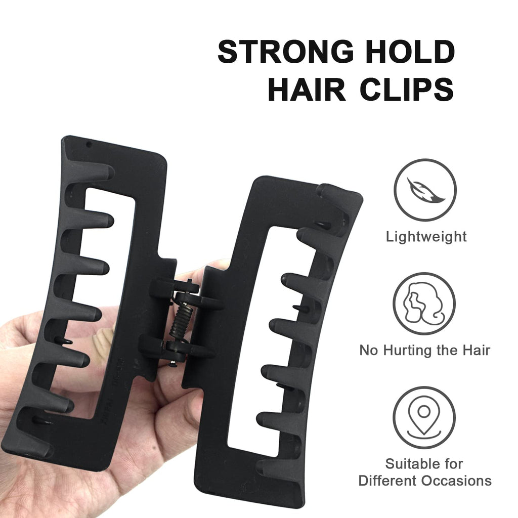 Big Hair Claw Clips for Women Girls, 4.2" Matte Rectangle Hair Clips for Thick and Thin Hair, Nonslip Hair Cutcher Jaw Clamps (Black&Tortoise)