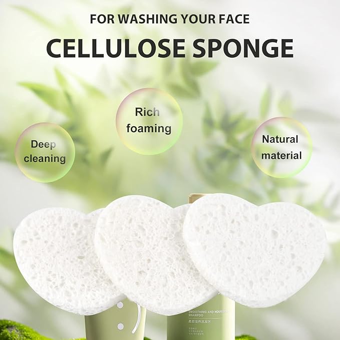 100-Count Compressed Facial Sponges for Estheticians Heart Shape Natural Cellulose Sponge Cosmetic Spa Sponges for Face Cleansing, Massage, Pore Exfoliating, Mask, Makeup Removal, White+Pink