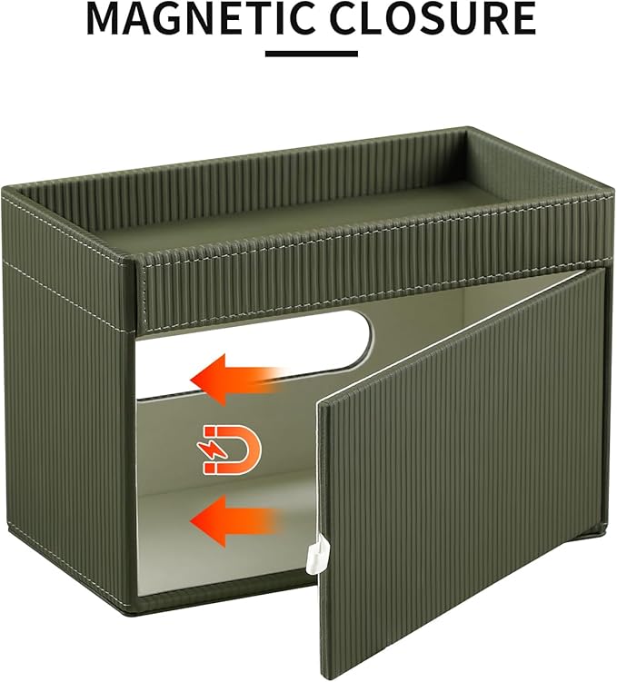 Rectangular Tissue Box Cover with Storage Tray, PU Leather Tissue Box Holder for Bathroom Vanity Countertop Night Stands Bedroom Office Desk, Stylish Tissue Holder Decorative Organizer (Green)