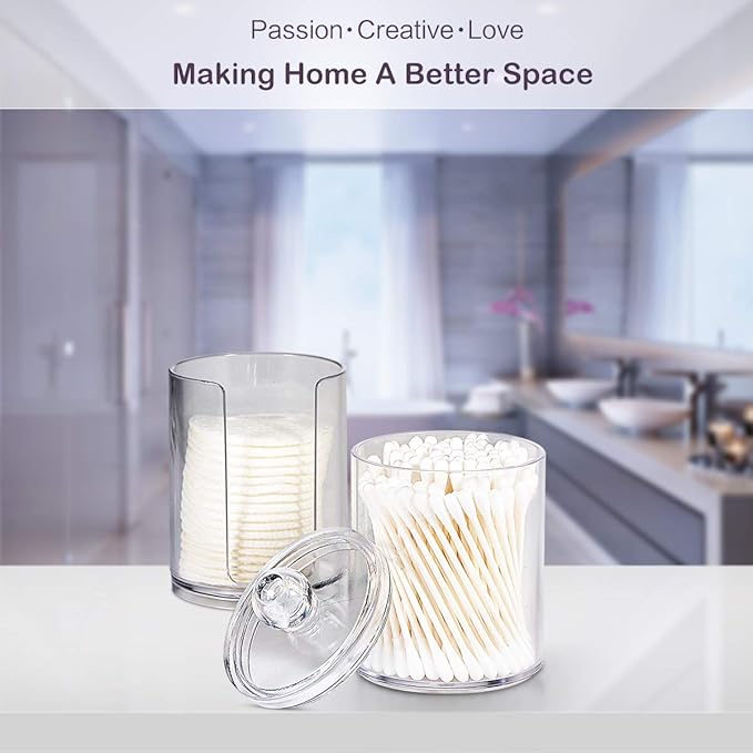 SheeChung Clear Acrylic Qtip Holder Dispenser, Shatterproof Cotton Ball Holder for Bathroom Organization - Vanity Storage Canisters for Cotton Swabs,Balls,Pads(2 Pack 10oz&12oz)