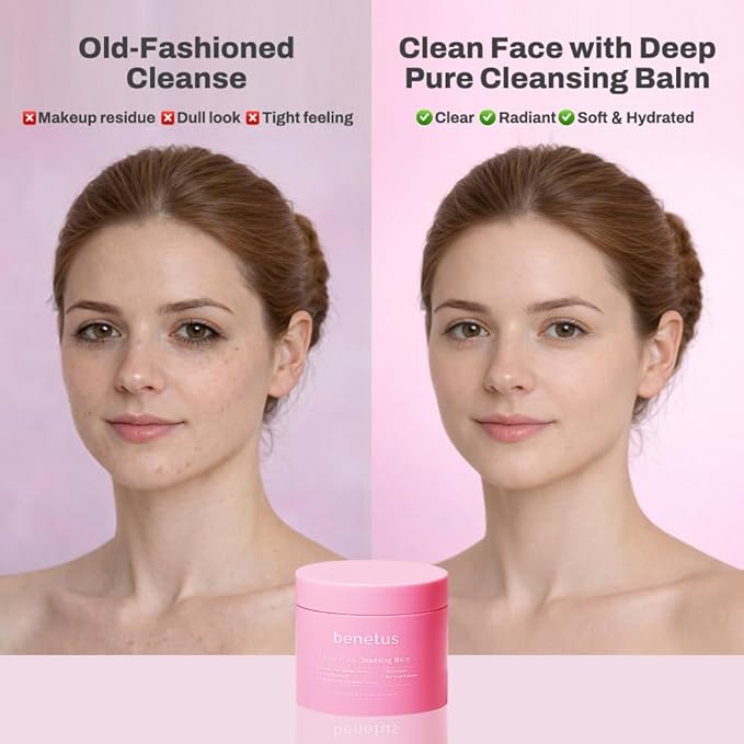 benetus Deep Pure Cleansing Balm, Makeup Remover Balm, Melting Balm for Waterproof Mascara, Sunscreen & Long-Wear Makeup, CICA, Green Tea, Argan Oil & Vitamin E, Non-Stripping, Pore Care, 3.5 fl oz