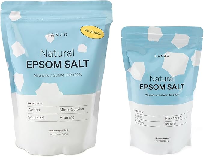Kanjo Natural Epsom Salt - 100% Pure Magnesium Sulfate USP Bath Salt - Soak for Muscles, Feet & Joints - Unscented - 16oz Bag
