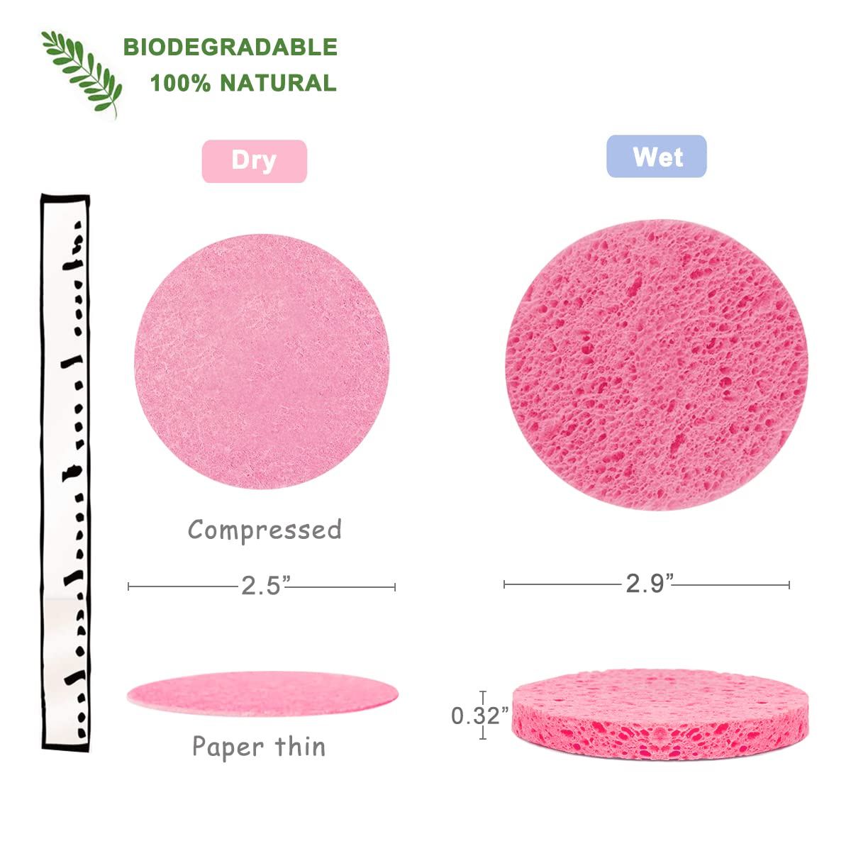 SILUKER 50-Count Compressed Facial Sponges for Daily Face Cleansing, Pink