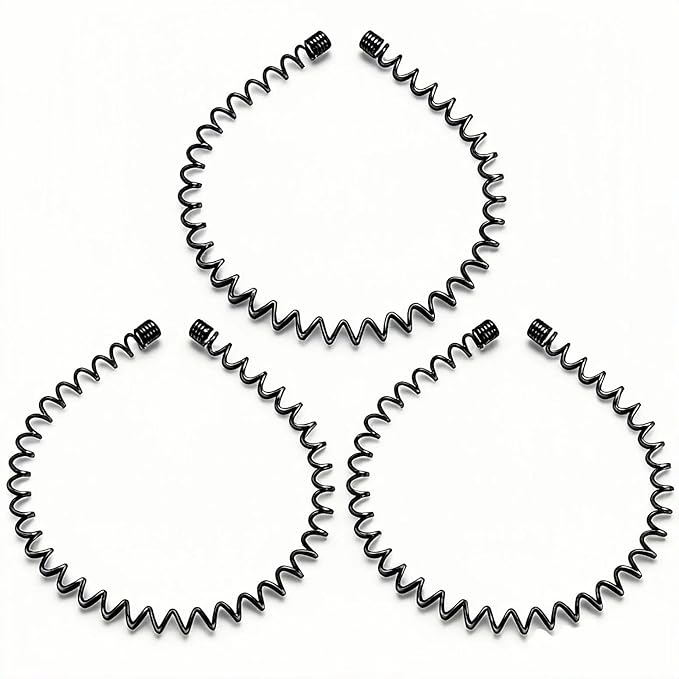 KELUBATU Metal Headband for Men, Adjustable Wavy Hair Band, Spring 3 Pcs