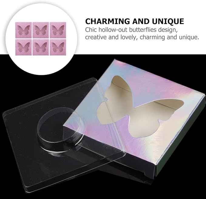 10 Sets Colorful Square False Eyelashes Storage Boxes with Butterfly Hollow Design, Lid Lash Packaging Case for Eyelash Extensions and Makeup Organization