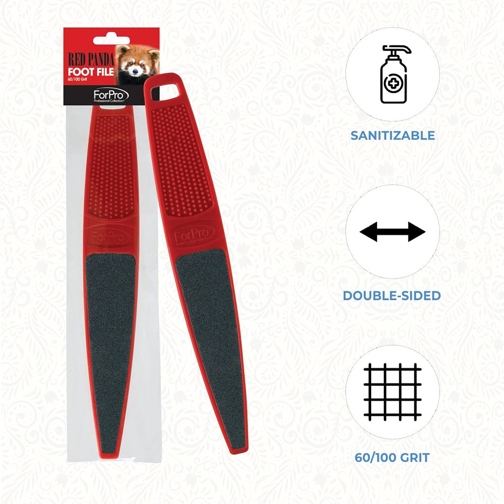 ForPro Professional Collection Red Panda Foot File, 60/100 Grit, Double-Sided Pedicure File for Feet and Heels, 10.5” L