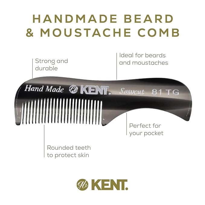 Kent 20T Handmade Fine Tooth Folding Comb + 81T Hand Made Pocket Comb for Beard and Mustache - Beard Growth/Fine Tooth Combs - Beard Straightener Grooming Kit