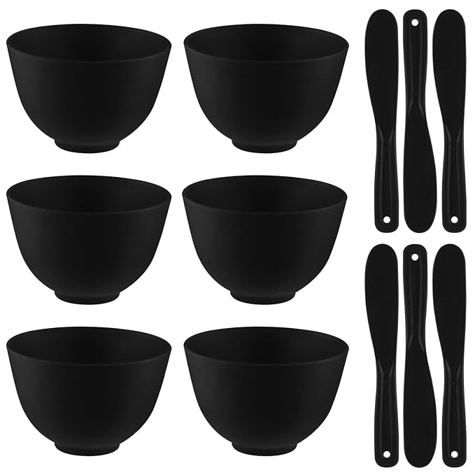 Black Silicone Mixing Bowls Facial Mask Serve Bowl Cosmetic Beauty Tool with Stirring Sticks for Skincare DIY Craft Home Salon - 6 Pcs
