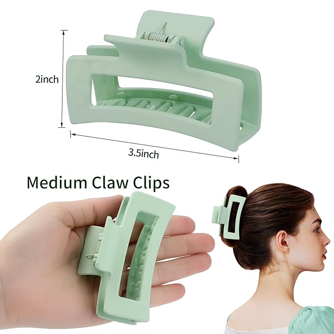 Sisiaipu 3.5 Inch Medium Hair Claw Clips 6 Pack Hair Clips for Women Square Rectangle Claw for Hair Banana Jaw Clips Hair Accessories for Girls (Green)