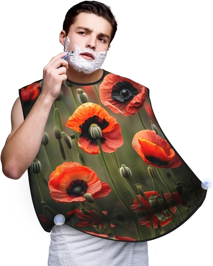 Purple And Teal Flowers Print Beard Bib Shaving Apron, Beard Hair Trimming Cape Gift For Dad