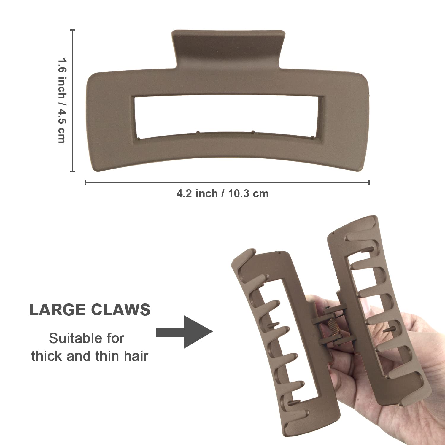 Black Hair Claw Clips Large Hair Clips for Women Girls, 4.2'' Matte Rectangle Hair Clips for Thick Hair, 2 Packs (Black& Brown)