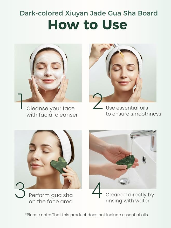 Gua Sha Facial Tools, Natural Jade Stone Guasha Tool for Face Acupuncture Therapy Trigger Point Treatment, Gua Sha Scraping Massage Tool (Green)