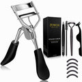 Zowor Eyelash Curler with Comb and Brush Fit All Eye Shape Curved Eyelash Curlers with 6PCS Silicone Refill Pad,Natural and Long Lasting Lash Curler for Women Make Up Gift(Black)
