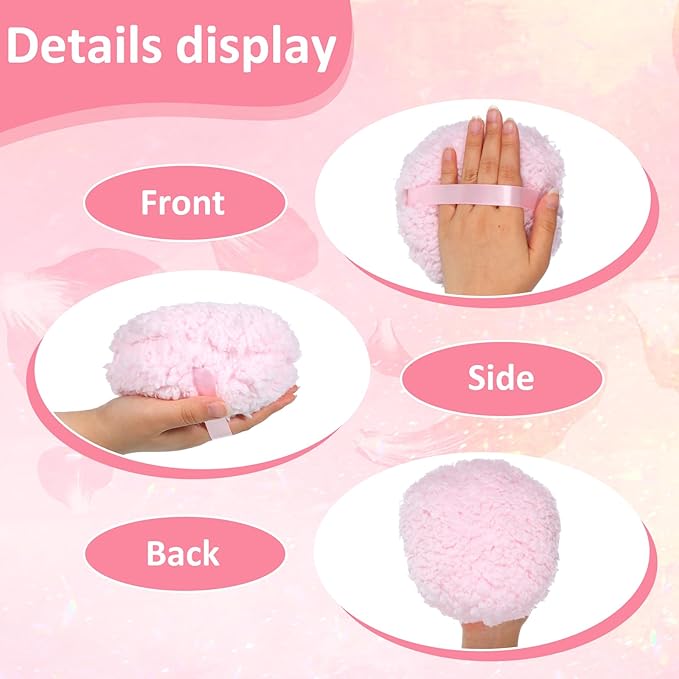 Body Puff, 6 "x 3" Extra Large Ultra Soft Fluffy Sponge Plush Big Powder Applicator Pink Washable Reusable Durable Round Face Body Makeup Puff for Women (Pink)