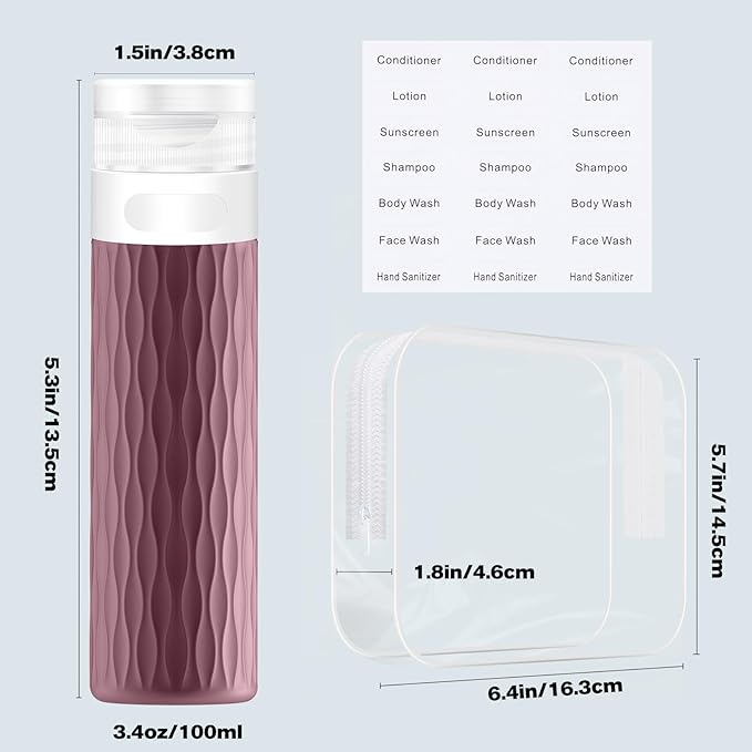 YEALIFE Travel Bottles for Toiletries, TSA Approved 3.4oz Travel Size Containers, BPA Free Leak Proof Silicone Traveling Bottles, Refillable Travel Essentials Kits for Shampoo Conditioner(4 Pack)-B