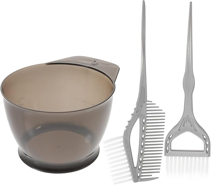 Healifty Hair Dye Coloring Kit 3Pcs - Hair Dye Bowl, Hair Dye Brush, Hair Dye Comb, Hair Dying Accessory Kit for Salon & Home Hair Coloring (Grey)