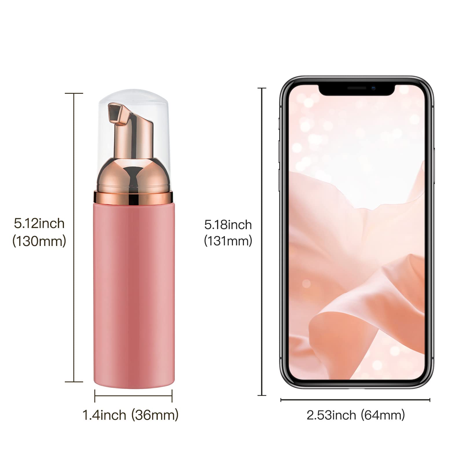 Owlyee Travel Foam Pump Bottle - 2oz Small Size Foaming Hand Soap Dispenser - Mini Portable Mousse Lash Shampoo Kit Container for Hair - Empty Leak Proof Rose Gold &Black,White,Pink Foamer 3Pack