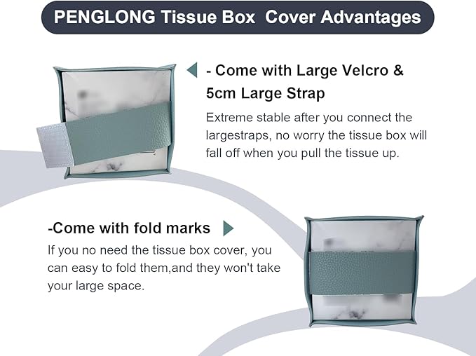 PENGLONG Tissue Box Cover 5X5X5'' PU Leather Tissue Holder Square Tissue Cube Box Organizer for Bathroom Vanity Countertop, Car, Night Stands, Office, Home, Kitchen (1Pack, Light Blue)