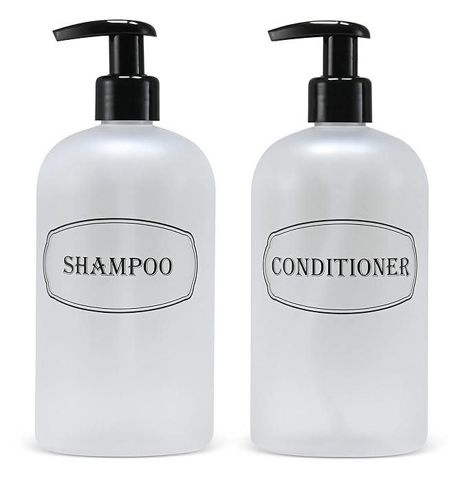 Bottiful Home 16 oz Plastic Shampoo Conditioner Dispensers (Frosted Clear)