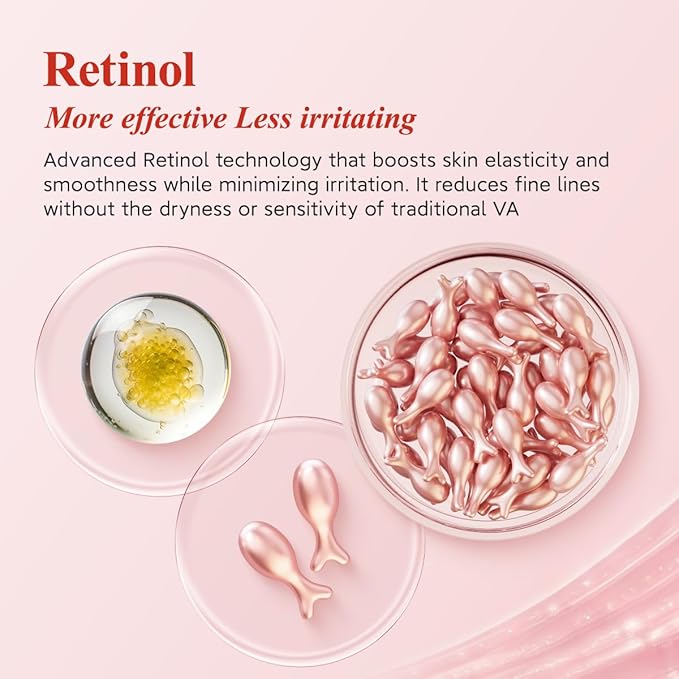 HKH Retinol Serum for Face - Anti Wrinkle Skincare Serum with Vitamin A & E - Capsules with Collagen for Women - Smoothing Fine Lines Firming & Moisturising Skin - Travel Friendly (38+38 ct)