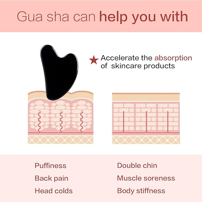 Gua Sha Facial Tools, Obsidian Guasha Tool for Face & Eye Gua Sha Stone for Puffiness Reducing & Jawline Sculpting Face Stone Gua Sha Tools for Skin Care Woman GuaSha Stone Tool, Black