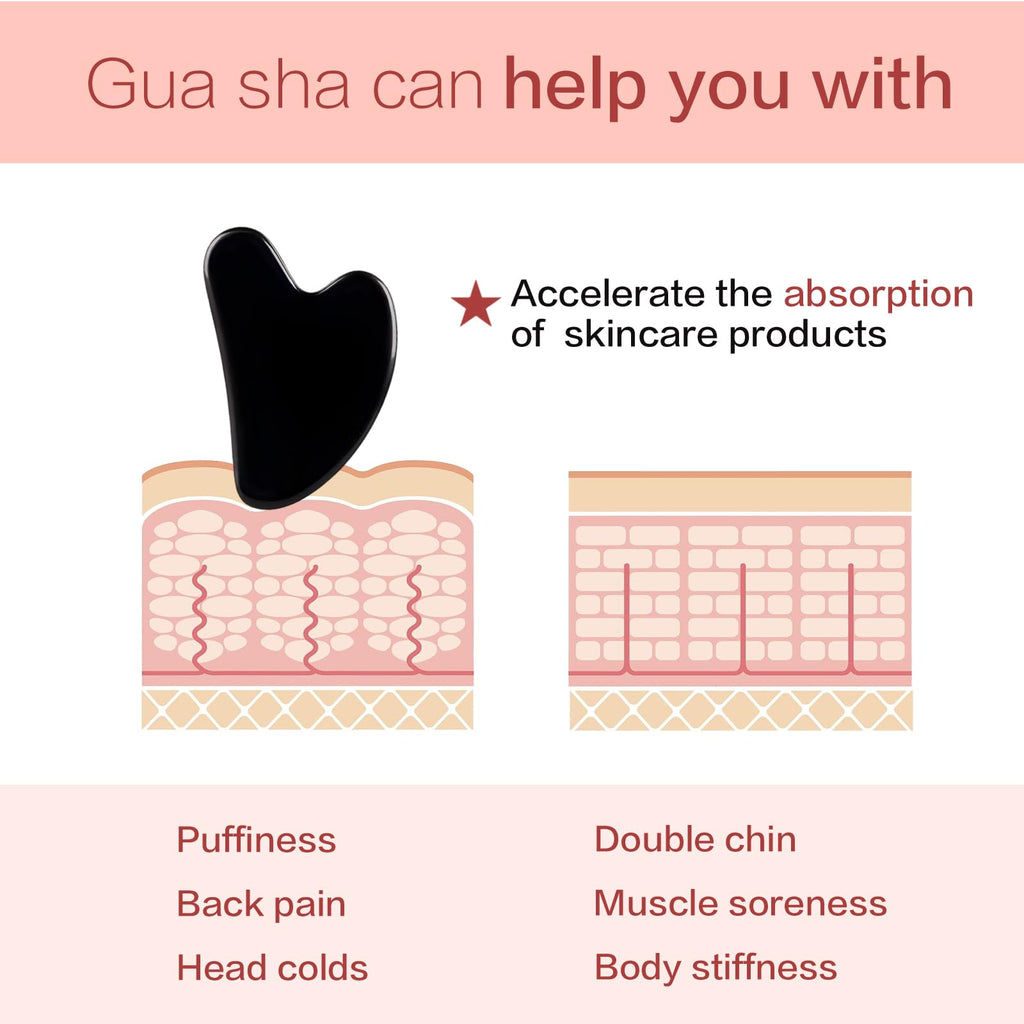 Contrybox Gua Sha Facial Tools, Obsidian Guasha Tool for Face & Eye Gua Sha Stone for Puffiness Reducing & Jawline Sculpting Face Stone Gua Sha Tools for Skin Care Woman GuaSha Stone Tool, Black