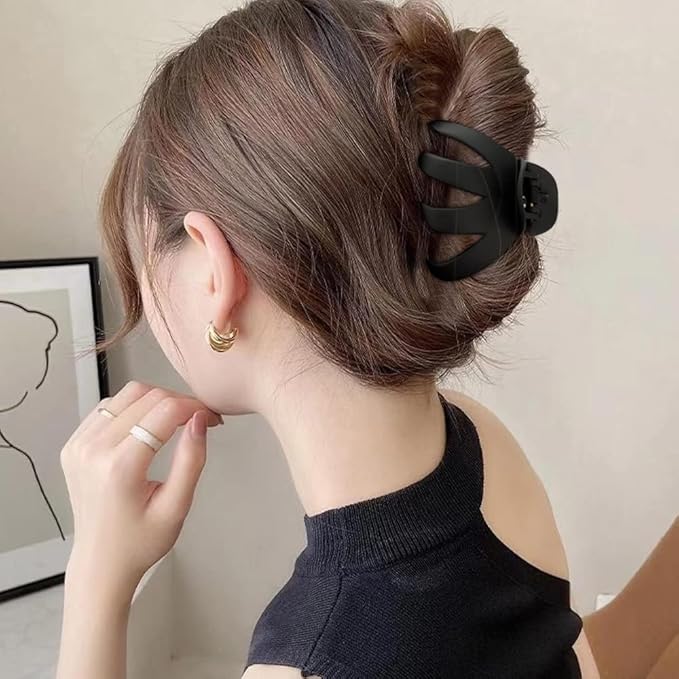 ATODEN Jumbo Octopus Hair Clips - 3.15" Matte Black Claw Clips for Long, Thick Hair (Pack of 5)