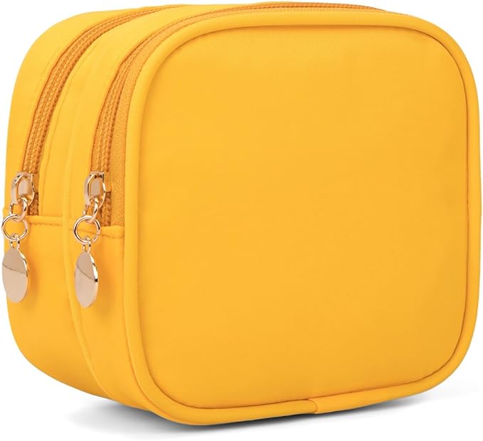 XIAOLER Small Makeup Pouch, Double Zipper Cosmetic Bag, Travel Makeup Bag, Cute Makeup Bag for Purse, Mini Toiletry Bag (yellow)
