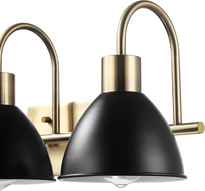 GLOBE Electric 63000058 5-Piece All-in-One Bathroom Accessory Set, Brass & Black, 3-Light Vanity Light, Towel Bar, Toilet Paper Holder, Towel Ring, Robe Hook, Bathroom Lights Over Mirror