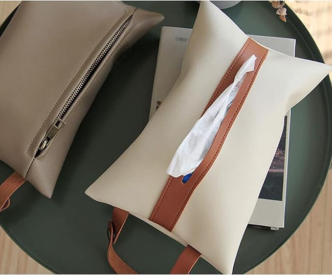 Spotact PU Leather Tissue Box Cover with Hanging Strap (Beige)