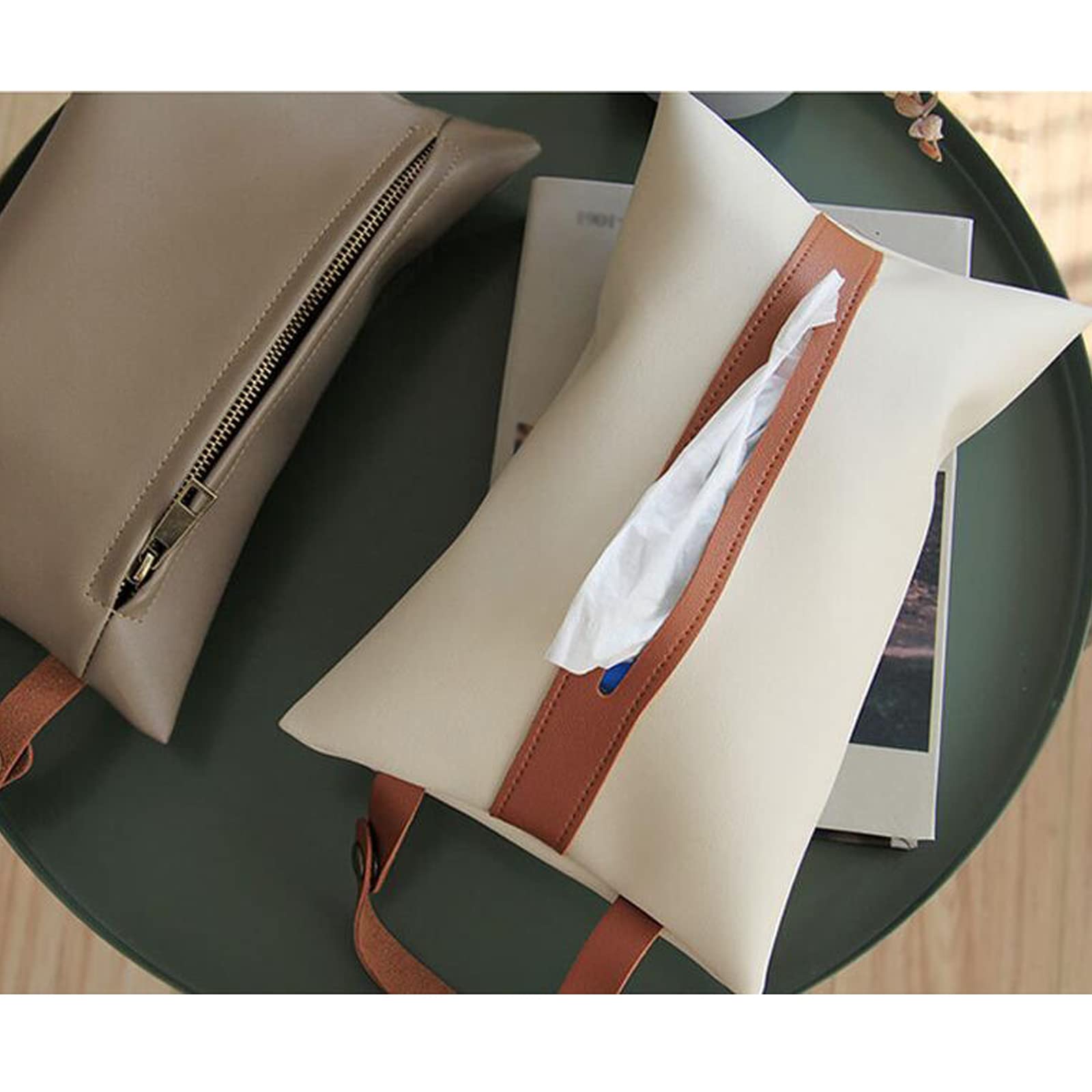 Spotact PU Leather Tissue Box Cover with Hanging Strap (Beige)