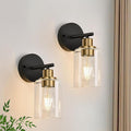 Zarbitta Set of 2 Wall Sconces for Bathroom, Black and Gold Modern Vanity Lights with Clear Glass Shade,Bathroom Wall Lamp for Mirror Kitchen Living Room Hallway Cabinet Porch