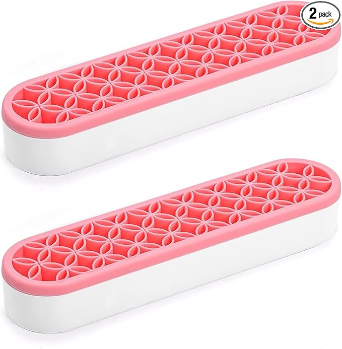 ESIW 2 PCS Multi-Purpose Cosmetic Storage Box, Desktop Organizers Silicone Make Up Brush Storage Stand Desktop Storage Box for Brush,Pencil,Art Supplies, Painting Brush(Pink)