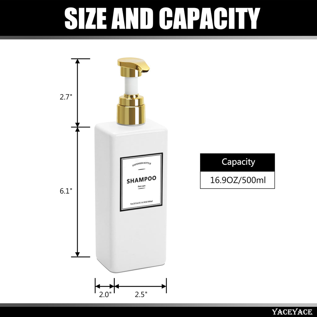 White Shampoo Bottles with Gold Pump, YACEYACE 16.9oz Set of 3 Empty