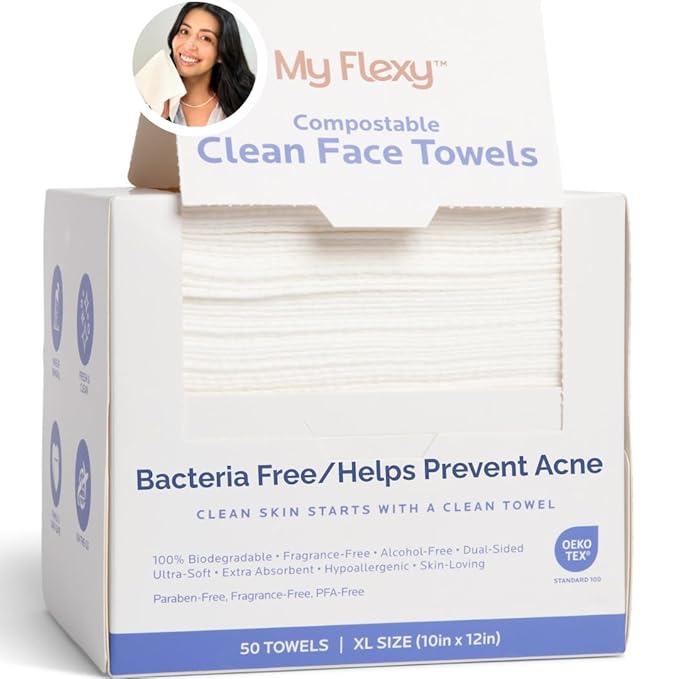 Disposable Biodegradable Face Towels XL for Skin Care & Makeup Remover Dry Wipes, Clean Facial Towel, Hypoallerganic Wash Cloth, Clean Face Towels, Ultra Soft & Absorbent Dry Wipe, Hygienic Towelettes