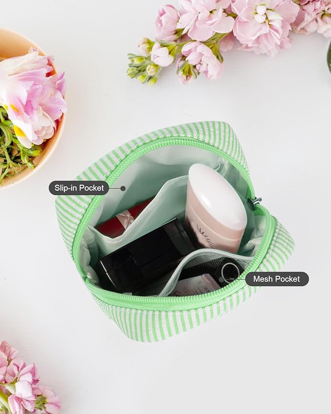 Small Makeup Bag, Mini Makeup Pouches for Purse Cute Cosmetics Bag Pouch with Slip-in Pockets Small Travel Toiletry Bag Makeup Storage Bag Lipstick Organizer Purse Essentials