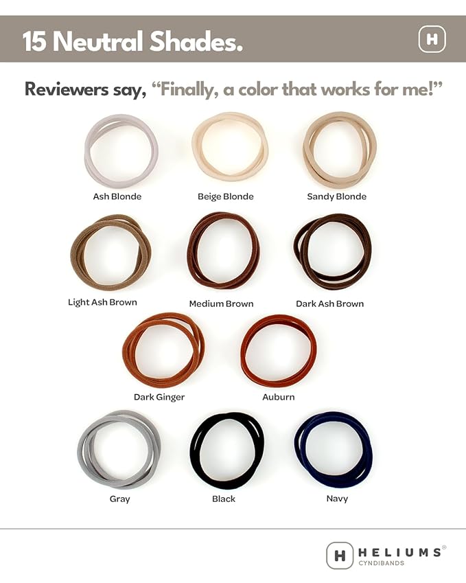 Heliums Thin Seamless Hair Ties - White - 6mm Nylon No Damage Ponytail Holders, 1.75 Inch, Medium Hold for Thin to Normal Hair - 18 Pack